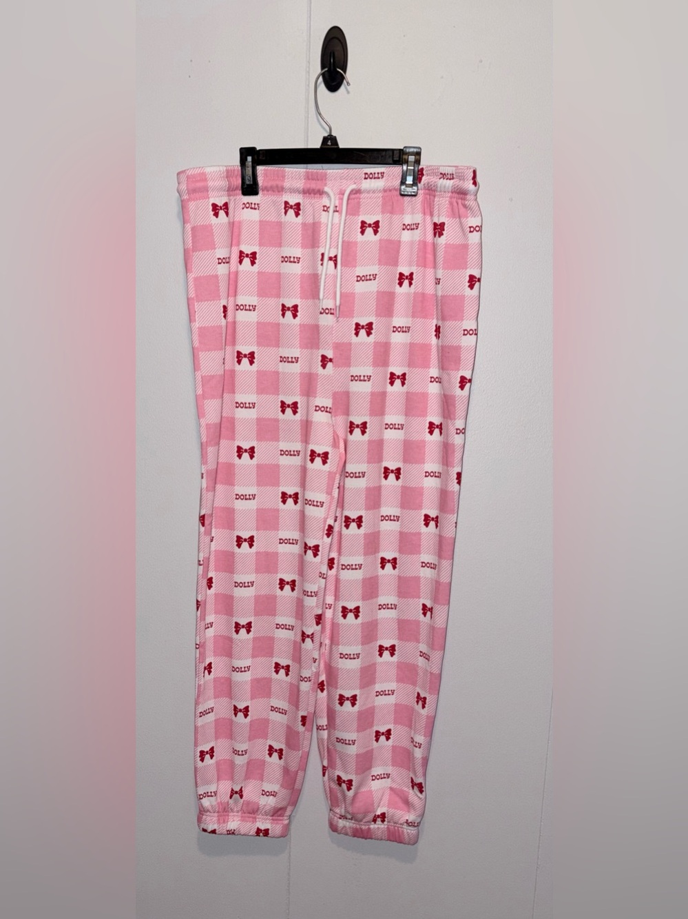 Dolly Parton Pink Buffalo Plaid Bow Lounge Jogger Pants XXL